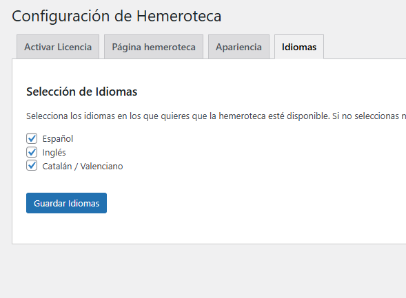 Configuración de Idiomas